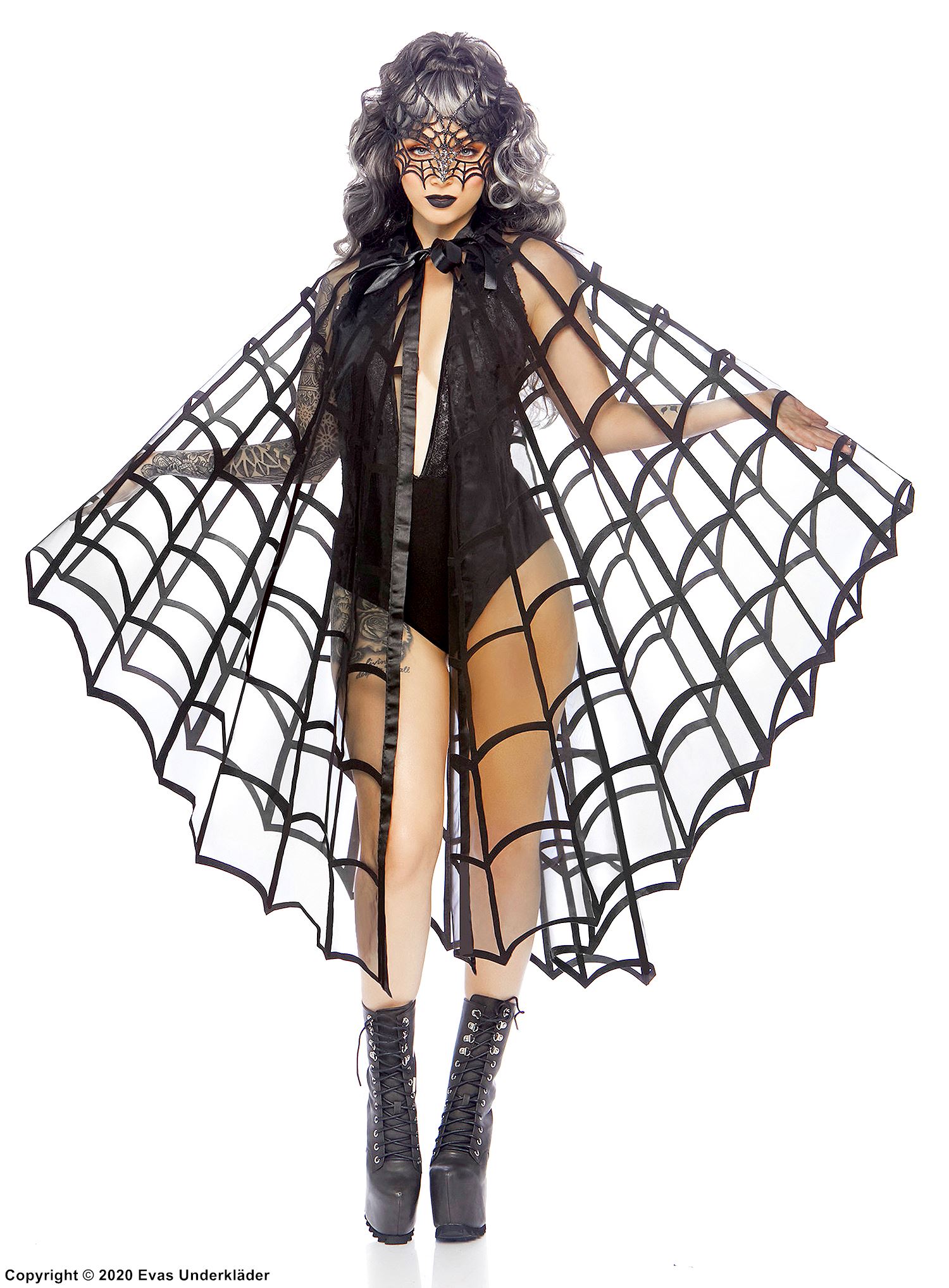 Costume cape, satin bow, spider web